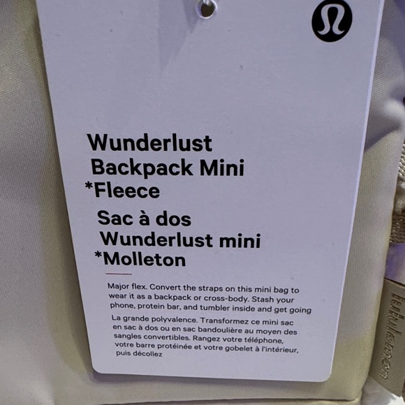 Lululemon Athletica wanderlust Mini 3L Beige Backpack Fleece - Picture 4 of 5
